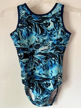 Blue & Black Marble Swirl Adult XS Plum Practicewear Traditional Leotard